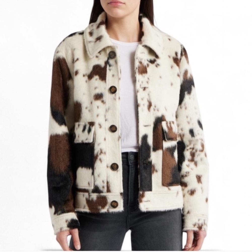 Bernardo Cow Print Faux Fur Jacket - Picture 2 of 7